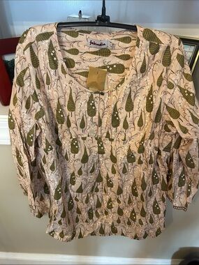 fabindia peach & Olive Printed Cotton blouse